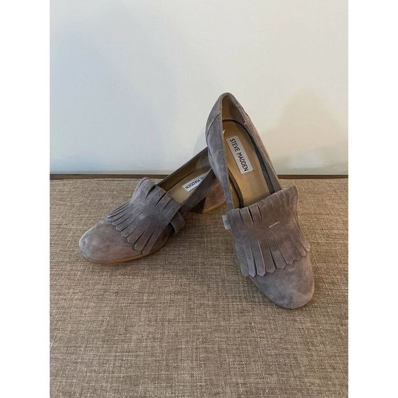 Steve Madden Shoes - Steve Madden Kate Kiltie Loafers Heeled Grey Suede Women’s Size 7M